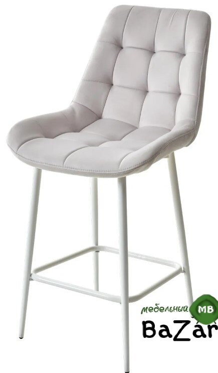 Полубарный стул ХОФМАН, цвет H-09 Светло-серый, велюр / белый каркас