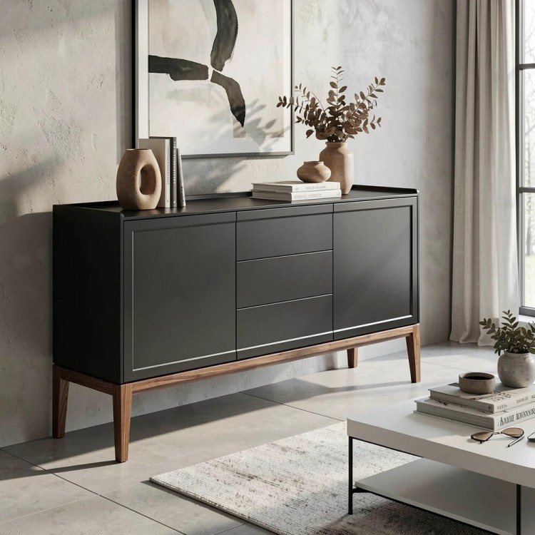 Комод широкий 3 ящика и 2 фасада MRS403BL Черный