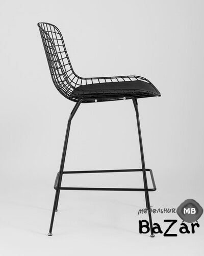 Стул полубарный с низкой спинкой Bertoia черный с черной подушкой