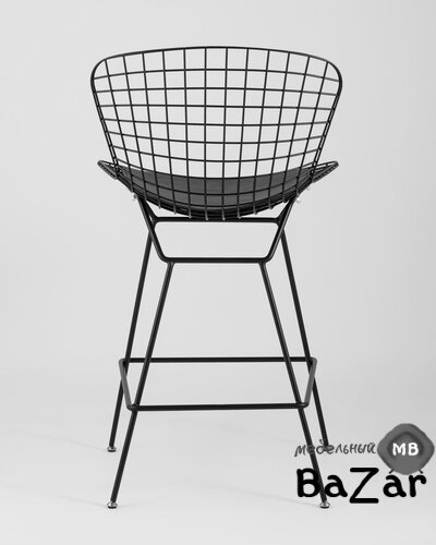 Стул полубарный с низкой спинкой Bertoia черный с черной подушкой